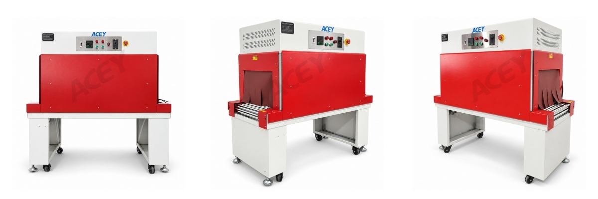 ACEY-HSM5035 Heat Shrink Tunnel Machine — side view displaying tunnel chamber and roller conveyor system